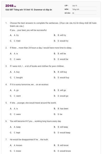 Giải SBT Tiếng anh 10 Unit 10. Grammar có đáp án