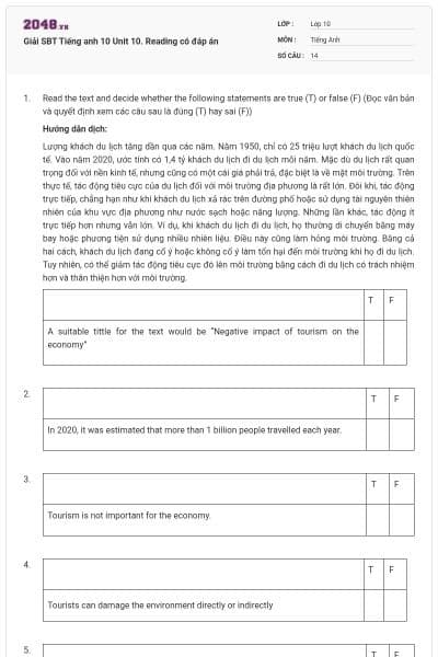 Giải SBT Tiếng anh 10 Unit 10. Reading có đáp án