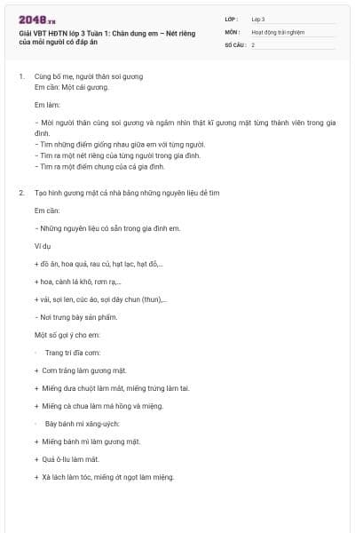 Giải VBT HĐTN lớp 3 Tuần 1: Chân dung em – Nét riêng của mỗi người có đáp án