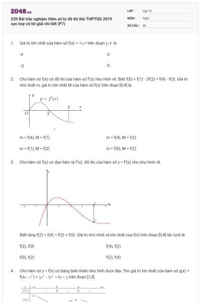 220 Bài trắc nghiệm Hàm số từ đề thi thử THPTQG 2019 cực hay có lời giải chi tiết (P7)