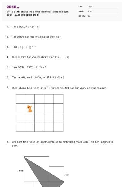 Bộ 15 đề thi ôn vào lớp 6 môn Toán chất lượng cao năm 2024 - 2025 có đáp án (Đề 5)
