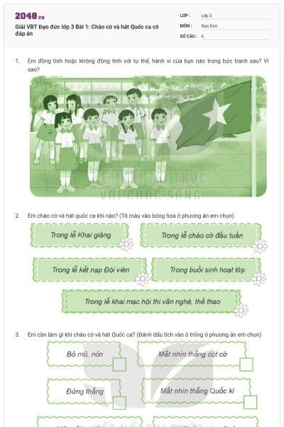Giải VBT Đạo đức lớp 3 Bài 1: Chào cờ và hát Quốc ca có đáp án