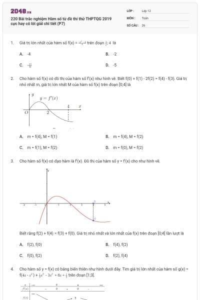 220 Bài trắc nghiệm Hàm số từ đề thi thử THPTQG 2019 cực hay có lời giải chi tiết (P7)