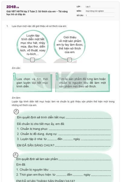 Giải VBT HĐTN lớp 3 Tuần 2: Sở thích của em – Tài năng học trò có đáp án