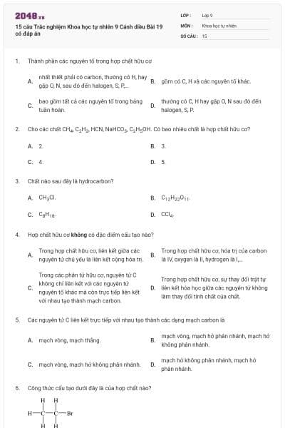 15 câu Trắc nghiệm Khoa học tự nhiên 9 Cánh diều Bài 19 có đáp án