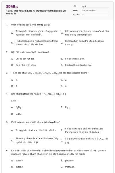 15 câu Trắc nghiệm Khoa học tự nhiên 9 Cánh diều Bài 20 có đáp án
