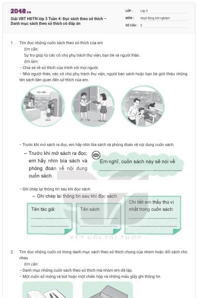 Giải VBT HĐTN lớp 3 Tuần 4: Đọc sách theo sở thích – Danh mục sách theo sở thích có đáp án