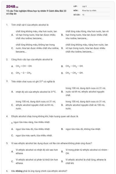 15 câu Trắc nghiệm Khoa học tự nhiên 9 Cánh diều Bài 23 có đáp án