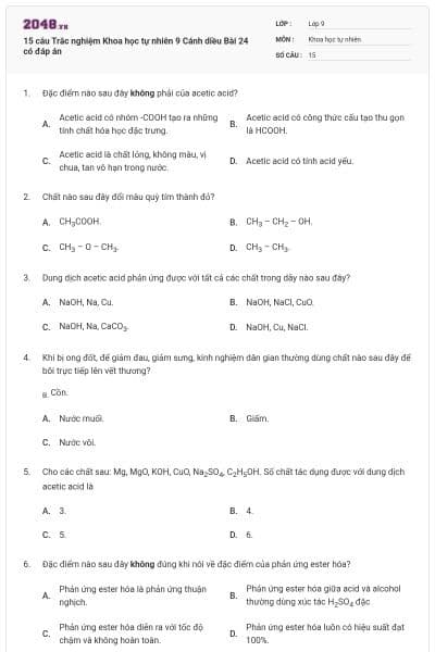 15 câu Trắc nghiệm Khoa học tự nhiên 9 Cánh diều Bài 24 có đáp án