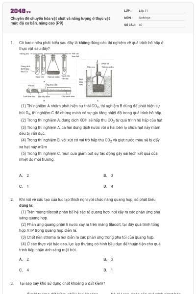 Chuyên đề chuyển hóa vật chất và năng lượng ở thực vật mức độ cơ bản, nâng cao (P9)