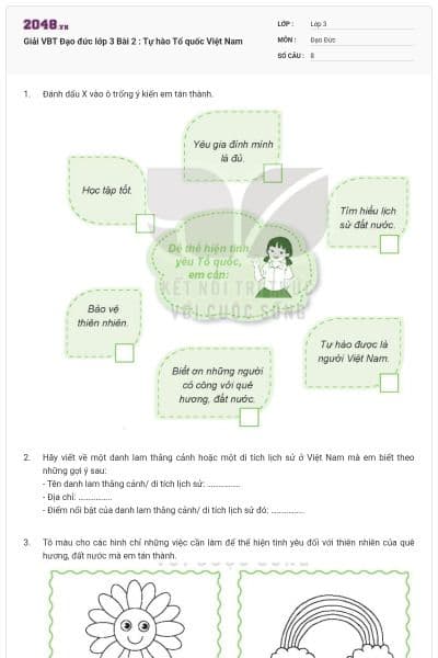 Giải VBT Đạo đức lớp 3 Bài 2 : Tự hào Tổ quốc Việt Nam
