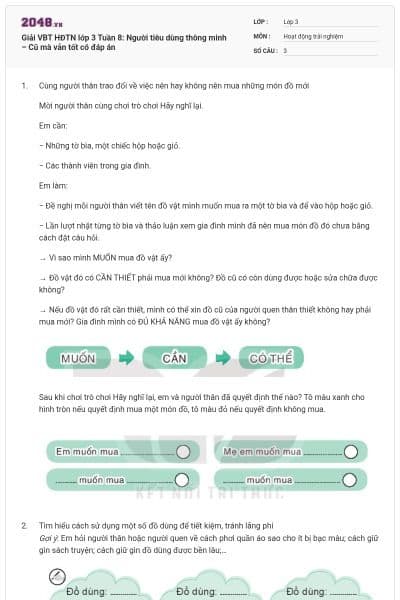 Giải VBT HĐTN lớp 3 Tuần 8: Người tiêu dùng thông minh – Cũ mà vẫn tốt có đáp án