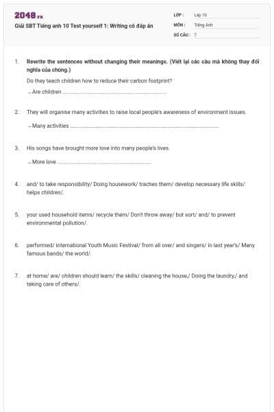 Giải SBT Tiếng anh 10 Test yourself 1: Writing có đáp án