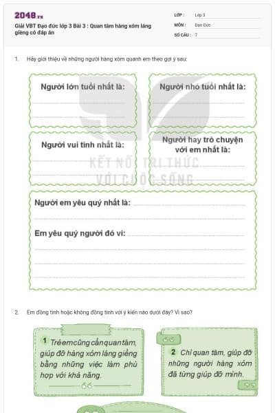 Giải VBT Đạo đức lớp 3 Bài 3 : Quan tâm hàng xóm láng giềng có đáp án