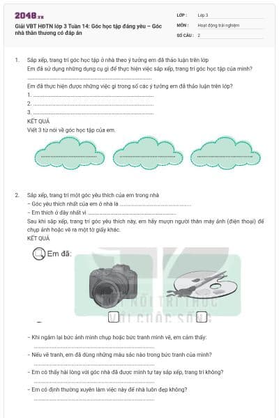 Giải VBT HĐTN lớp 3 Tuần 14: Góc học tập đáng yêu – Góc nhà thân thương có đáp án