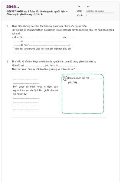 Giải VBT HĐTN lớp 3 Tuần 17: Đồ dùng của người thân – Câu chuyện yêu thương có đáp án