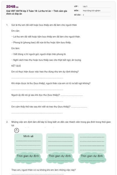 Giải VBT HĐTN lớp 3 Tuần 18: Lá thư tri ân – Tình cảm gia đình có đáp án