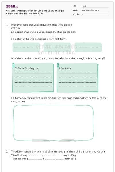 Giải VBT HĐTN lớp 3 Tuần 19: Lao động và thu nhập gia đình – Mua sắm tiết kiệm có đáp án