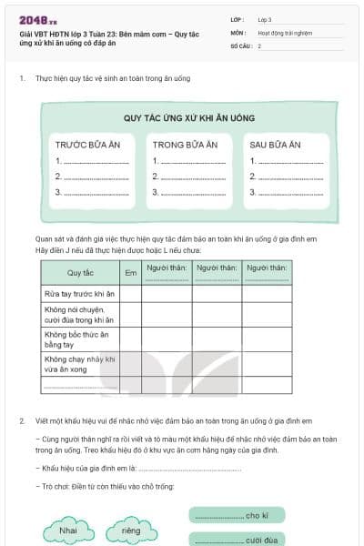 Giải VBT HĐTN lớp 3 Tuần 23: Bên mâm cơm – Quy tắc ứng xử khi ăn uống có đáp án
