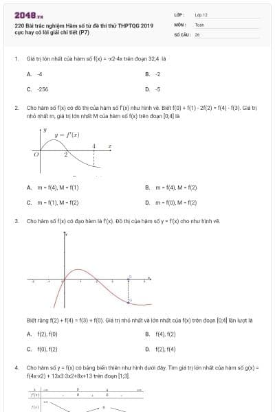 220 Bài trắc nghiệm Hàm số từ đề thi thử THPTQG 2019 cực hay có lời giải chi tiết (P7)