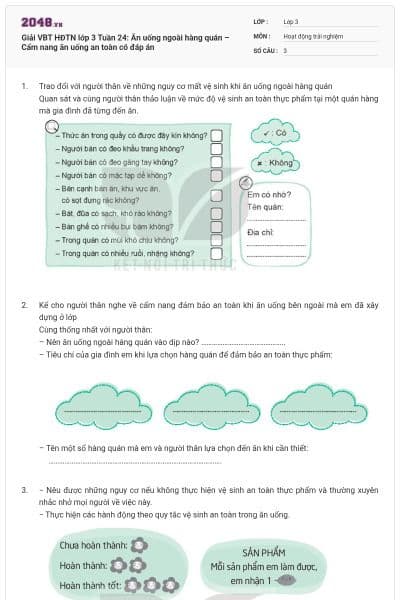 Giải VBT HĐTN lớp 3 Tuần 24: Ăn uống ngoài hàng quán – Cẩm nang ăn uống an toàn có đáp án