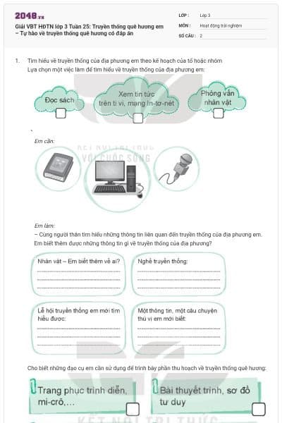 Giải VBT HĐTN lớp 3 Tuần 25: Truyền thống quê hương em – Tự hào về truyền thống quê hương có đáp án