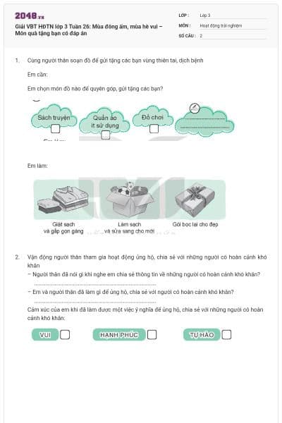 Giải VBT HĐTN lớp 3 Tuần 26: Mùa đông ấm, mùa hè vui – Món quà tặng bạn có đáp án