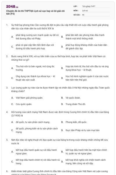 Chuyên đề ôn thi THPTQG Lịch sử cực hay có lời giải chi tiết (P3)