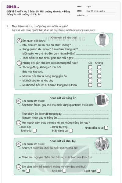 Giải VBT HĐTN lớp 3 Tuần 30: Môi trường kêu cứu – Bảng thông tin môi trường có đáp án