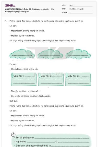 Giải VBT HĐTN lớp 3 Tuần 32: Nghề em yêu thích – Đức tính nghề nghiệp có đáp án