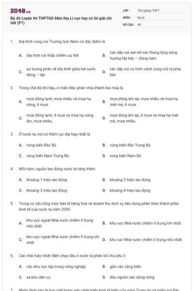 Bộ đề Luyện thi THPTQG Môn Địa Lí cực hay có lời giải chi tiết (P7)