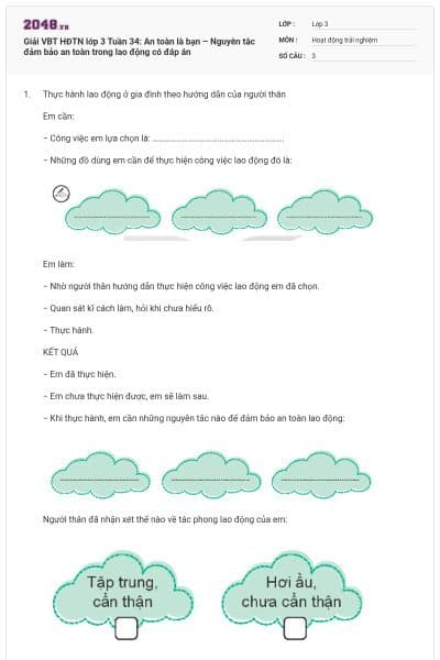Giải VBT HĐTN lớp 3 Tuần 34: An toàn là bạn – Nguyên tắc đảm bảo an toàn trong lao động có đáp án