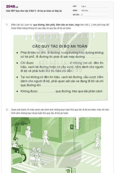 Giải VBT Đạo đức lớp 3 Bài 9 : Đi bộ an toàn có đáp án