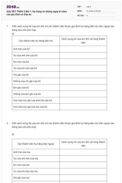 Giải VBT TNXH 3 Bài 1: Họ hàng và những ngày kỉ niệm của gia đình có đáp án