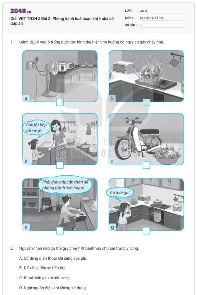 Giải VBT TNXH 3 Bài 2: Phòng tránh hoả hoạn khi ở nhà có đáp án