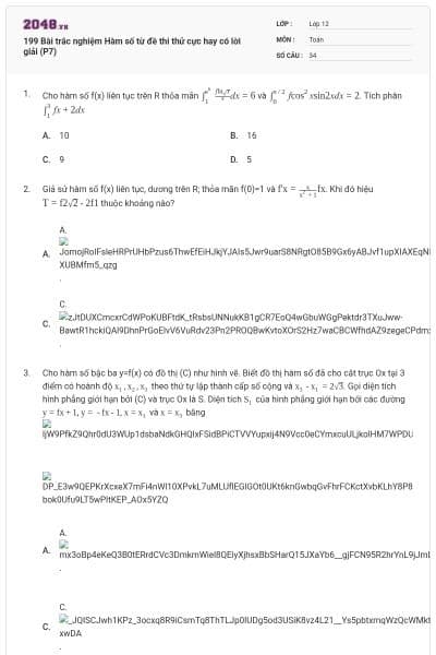 199 Bài trắc nghiệm Hàm số từ đề thi thử cực hay có lời giải (P7)