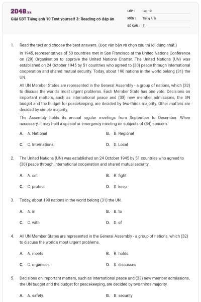 Giải SBT Tiếng anh 10 Test yourself 3: Reading có đáp án