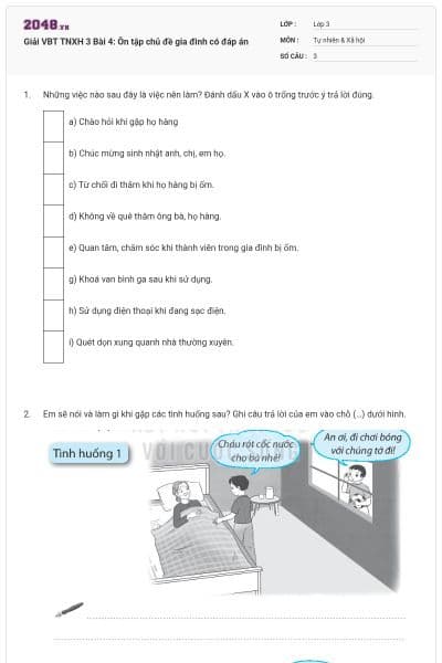 Giải VBT TNXH 3 Bài 4: Ôn tập chủ đề gia đình có đáp án