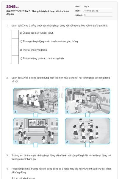 Giải VBT TNXH 3 Bài 5: Phòng tránh hoả hoạn khi ở nhà có đáp án