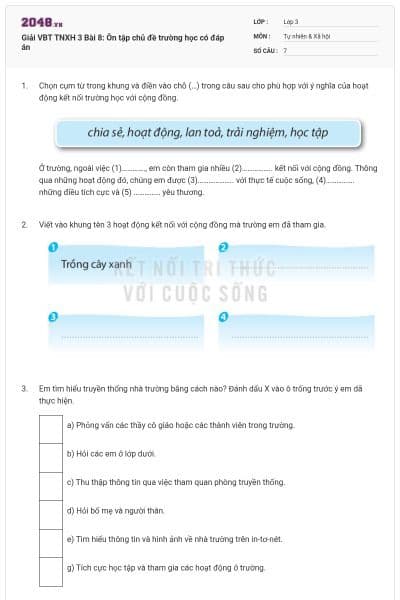 Giải VBT TNXH 3 Bài 8: Ôn tập chủ đề trường học có đáp án