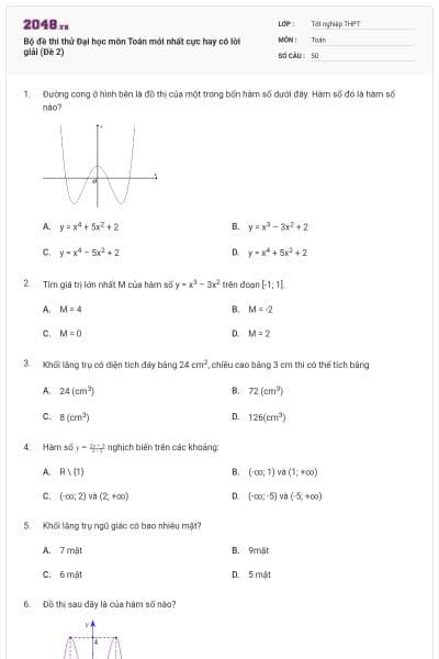Bộ đề thi thử Đại học môn Toán mới nhất cực hay có lời giải (Đề 2)