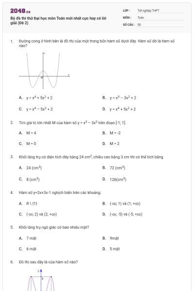 Bộ đề thi thử Đại học môn Toán mới nhất cực hay có lời giải (Đề 2)