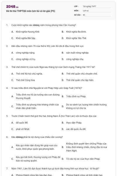 Đề thi thử THPTQG môn lịch Sử có lời giải (P5)