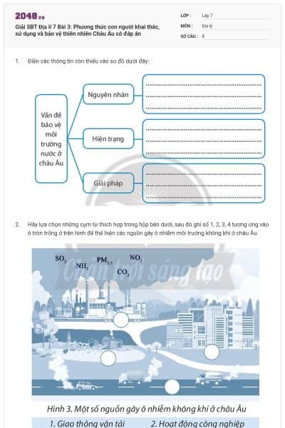 Giải SBT Địa lí 7 Bài 3: Phương thức con người khai thác, sử dụng và bảo vệ thiên nhiên Châu Âu có đáp án