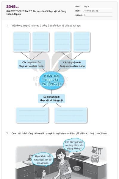 Giải VBT TNXH 3 Bài 17: Ôn tập chủ đề thực vật và động vật có đáp án