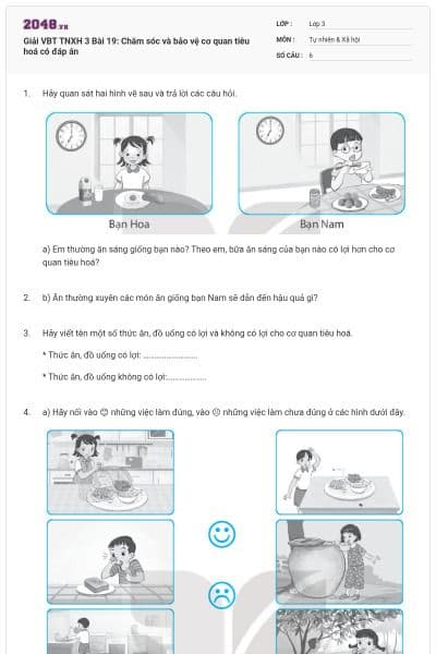 Giải VBT TNXH 3 Bài 19: Chăm sóc và bảo vệ cơ quan tiêu hoá có đáp án