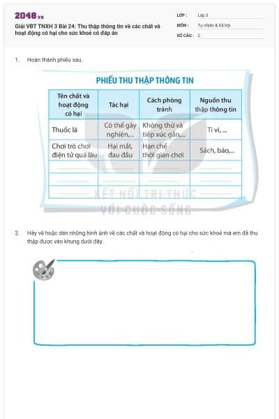 Giải VBT TNXH 3 Bài 24: Thu thập thông tin về các chất và hoạt động có hại cho sức khoẻ có đáp án
