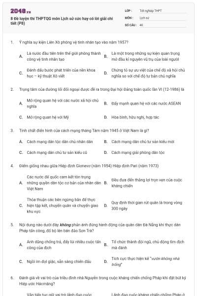 8 Đề luyện thi THPTQG môn Lịch sử cức hay có lời giải chi tiết (P8)