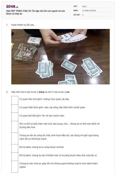 Giải VBT TNXH 3 Bài 25: Ôn tập chủ đề con người và sức khoẻ có đáp án