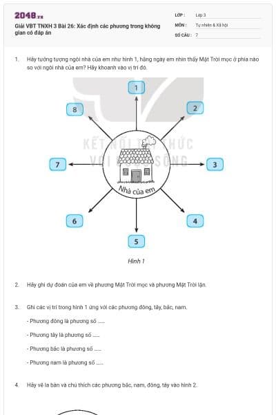 Giải VBT TNXH 3 Bài 26: Xác định các phương trong không gian có đáp án